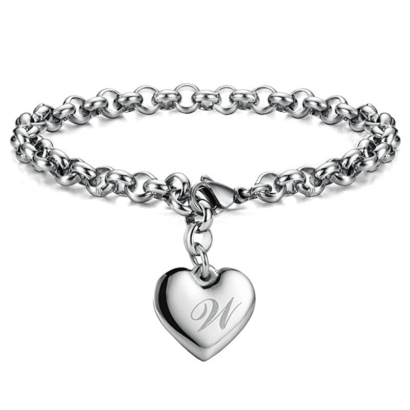 Wholesale Alphabet Pendant Stainless Steel Heart Bracelet